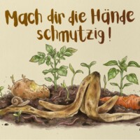 Ein Stück fruchtbare Erde mit Pflanzen und Resten, aus denen neuer Kompost wird